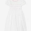 Girls Hand Smocked Flower Dress In Ivory -Monna Clothing Shop SARS4009 IVORY PINK 1