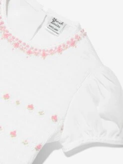 Girls Hand Smocked Flower Dress In Ivory -Monna Clothing Shop SARS4009 IVORY PINK 3