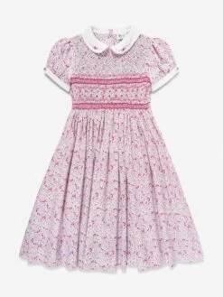 Girls Floral Smocked Dress In Multicolour