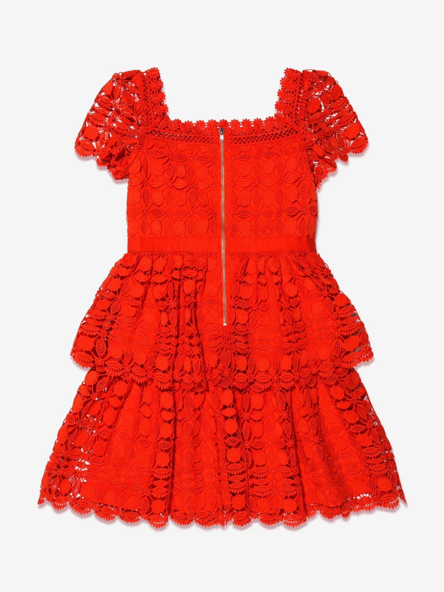 SELF PORTRAIT Girls Petal Lace Tiered Mini Dress In Red 5 SELF PORTRAIT Girls Petal Lace Tiered Mini Dress In Red - Image 3