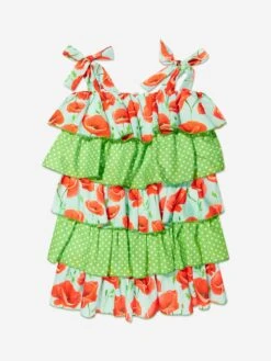 Girls Ruffle Poppy Dress In Turquoise