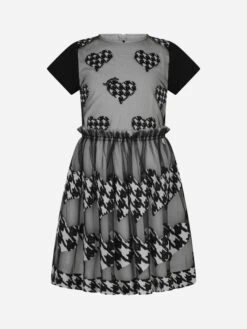 Houndstooth Heart Embroidered Dress