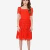 SELF PORTRAIT Girls Petal Lace Tiered Mini Dress In Red -Monna Clothing Shop SPOS3021119223