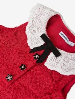 SELF PORTRAIT Girls Lace Collar Dress In Red -Monna Clothing Shop SPOS4013 RED 3