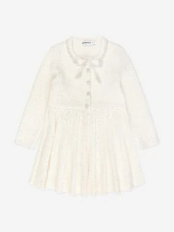 SELF PORTRAIT Girls Knitted Bow Dress In Ivory