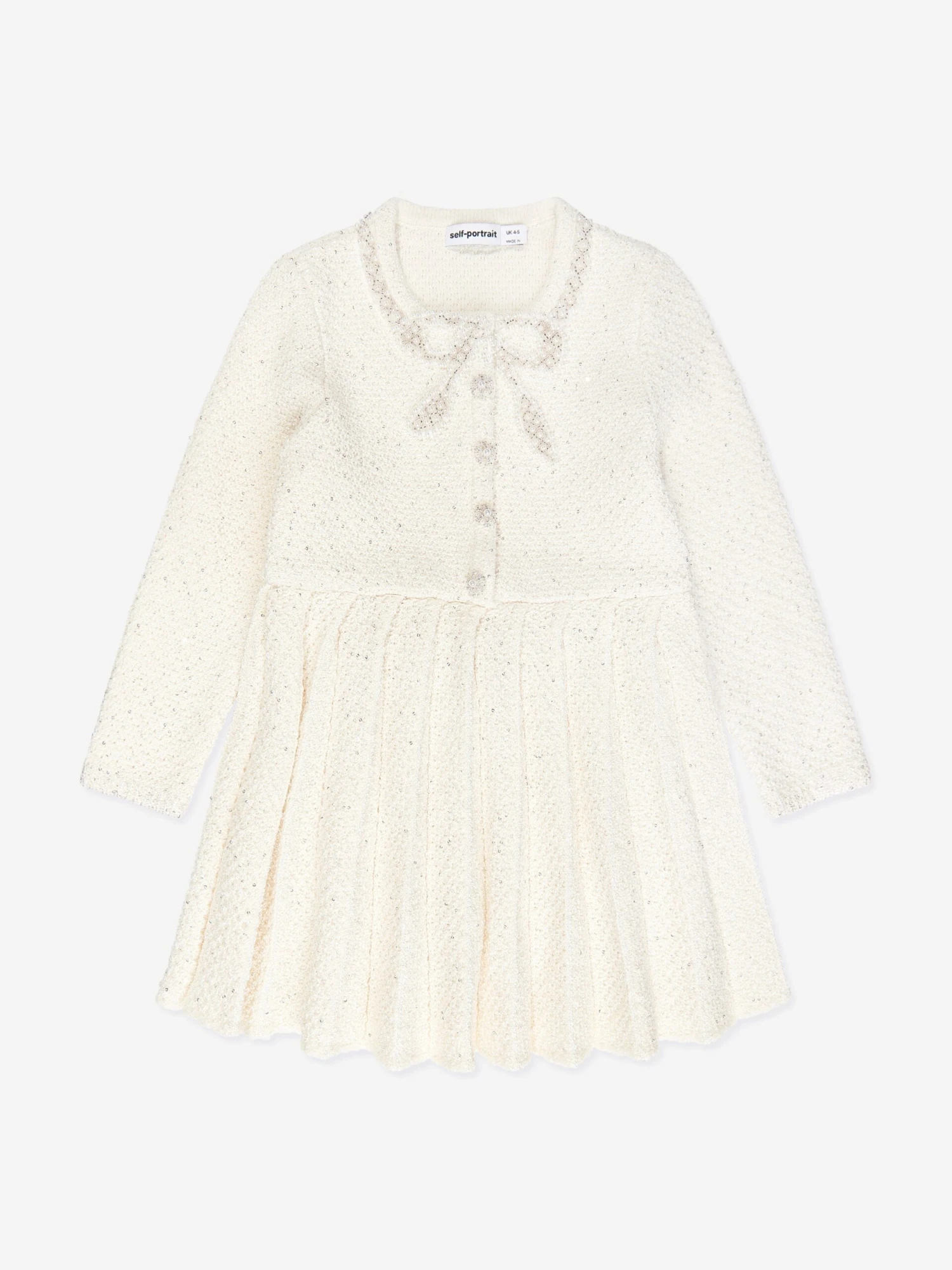 SELF PORTRAIT Girls Knitted Bow Dress In Ivory 3 SELF PORTRAIT Girls Knitted Bow Dress In Ivory