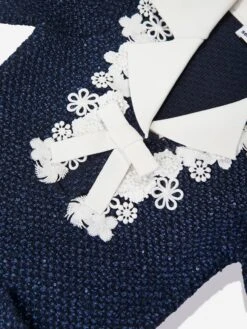 SELF PORTRAIT Girls Sequin Knit Bow Dress In Blue -Monna Clothing Shop SPOS4021 BLUE 3