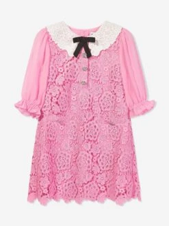 SELF PORTRAIT Girls Lace Collar Dress In Pink