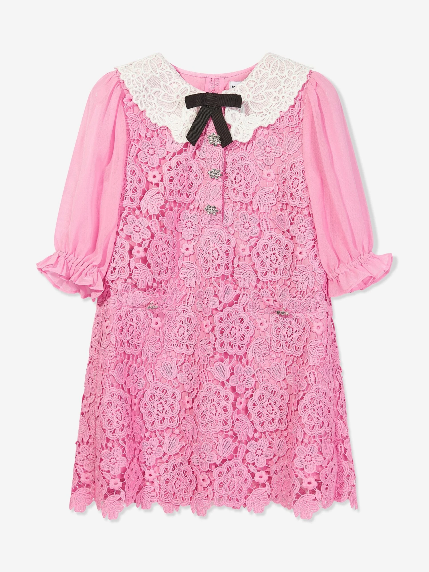 SELF PORTRAIT Girls Lace Collar Dress In Pink 3 SELF PORTRAIT Girls Lace Collar Dress In Pink