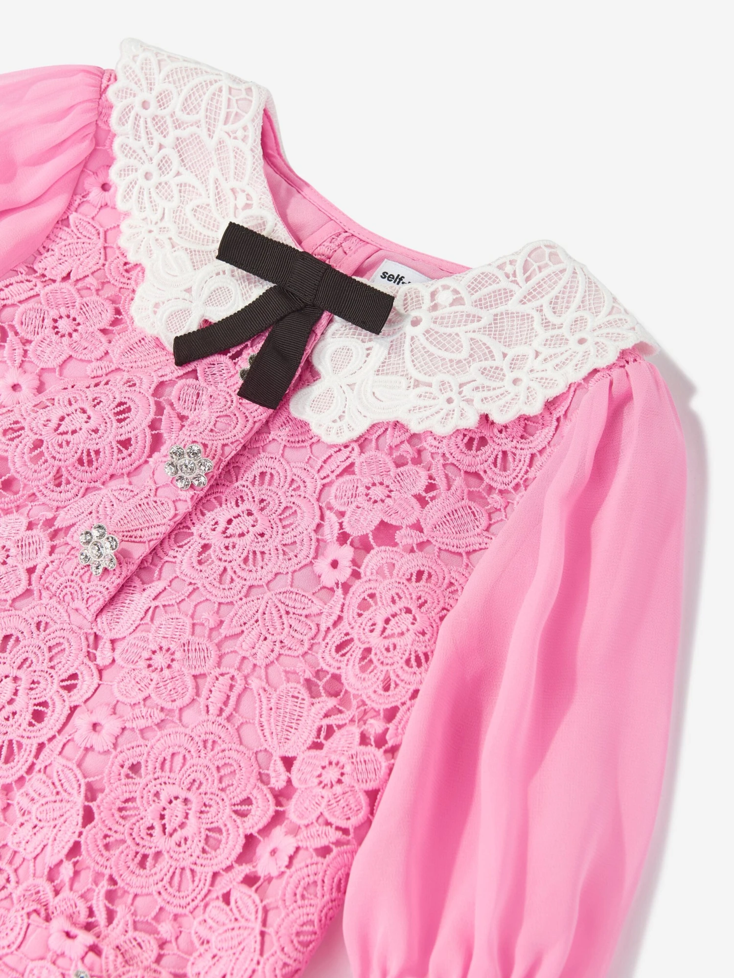 SELF PORTRAIT Girls Lace Collar Dress In Pink 5 SELF PORTRAIT Girls Lace Collar Dress In Pink - Image 3
