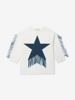 Girls Tassel Star Jersey Dress In Ivory