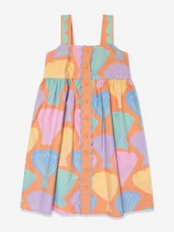 Girls Shell Print Dress In Orange