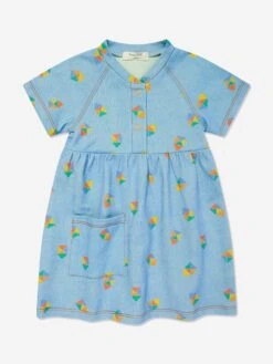 Girls Mermaid Beach Denim Pocket Dress In Blue