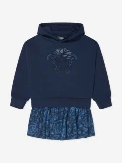 Versace Girls Medusa Sweater Dress In Navy -Monna Clothing Shop VERS4079 NAVY NAVY 1