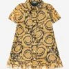 Versace Girls Silk Barocco Georgette Dress In Gold -Monna Clothing Shop VERS4084 BLACK GOLD 1