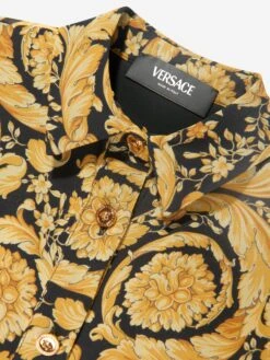 Versace Girls Silk Barocco Georgette Dress In Gold -Monna Clothing Shop VERS4084 BLACK GOLD 3