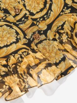 Versace Girls Silk Barocco Georgette Dress In Gold -Monna Clothing Shop VERS4084 BLACK GOLD 4
