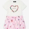 Versace Girls Damier Flowers Jersey Dress In White 2 Versace Girls Damier Flowers Jersey Dress In White -Monna Clothing Shop VERS4086 WHITE PINK LIGHT PINK 1