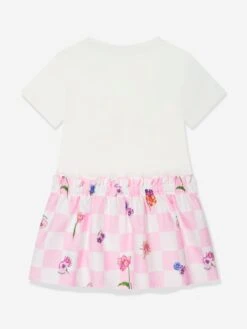 Versace Girls Damier Flowers Jersey Dress In White -Monna Clothing Shop VERS4086 WHITE PINK LIGHT PINK 2