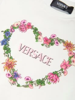 Versace Girls Damier Flowers Jersey Dress In White -Monna Clothing Shop VERS4086 WHITE PINK LIGHT PINK 3