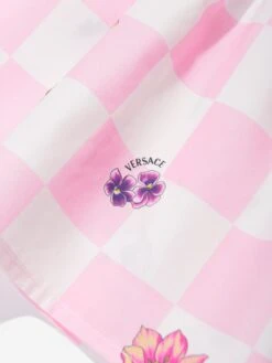 Versace Girls Damier Flowers Jersey Dress In White -Monna Clothing Shop VERS4086 WHITE PINK LIGHT PINK 4