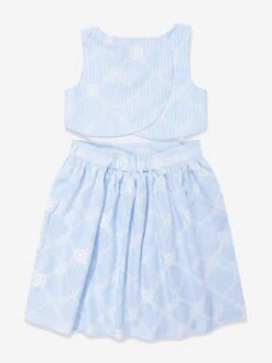 Versace Girls Rope Logo Print Dress In Blue -Monna Clothing Shop VERS4093 WHITE LIGHT BLUE 2