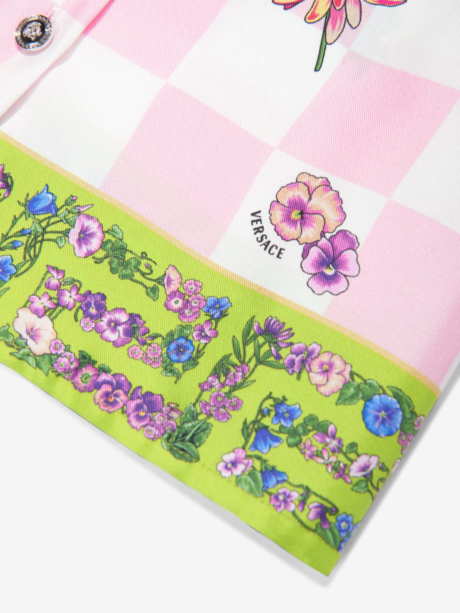 Versace Girls Silk Damier Flowers Shirt Dress In Pink 6 Versace Girls Silk Damier Flowers Shirt Dress In Pink - Image 4