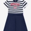 Versace Girls Nautical Striped Logo Dress In Navy -Monna Clothing Shop VERS4095 NAVY WHITE RED 1