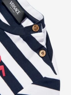 Versace Girls Nautical Striped Logo Dress In Navy -Monna Clothing Shop VERS4095 NAVY WHITE RED 4