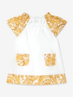 Versace Baby Girls Barocco Dress Wirth Knickers In Gold -Monna Clothing Shop VERS4104 WHITE GOLD 3