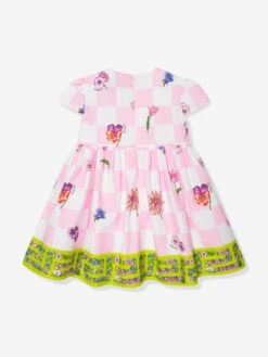 Versace Baby Girls Damier Flower Dress In White -Monna Clothing Shop VERS4109 WHITE MULTICOLOR 2
