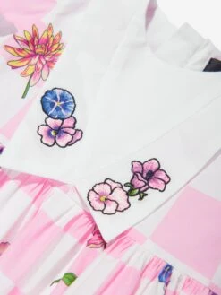 Versace Baby Girls Damier Flower Dress In White -Monna Clothing Shop VERS4109 WHITE MULTICOLOR 4