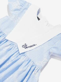 Versace Baby Girls Logo Marine Embroidered Dress In Blue 8 Versace Baby Girls Logo Marine Embroidered Dress In Blue -Monna Clothing Shop VERS4110 WHITE LIGHT BLUE NAVY 3