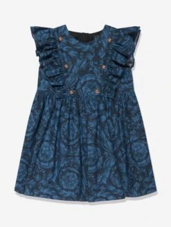 Versace Baby Girls Barocco Print Dress In Navy