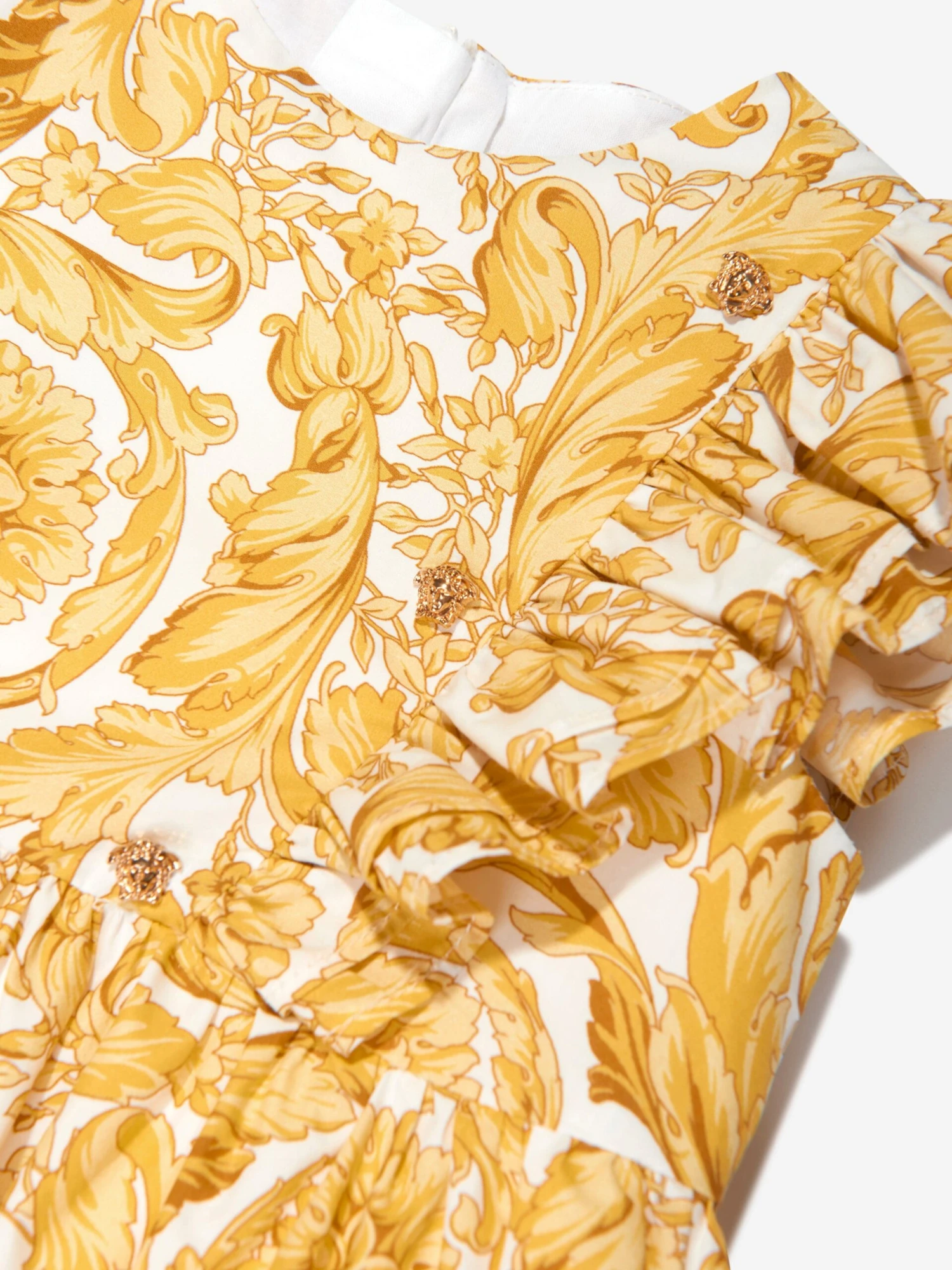Versace Baby Girls Barocco Print Dress In Gold 5 Versace Baby Girls Barocco Print Dress In Gold - Image 3
