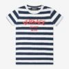 Versace Baby Girls Nautical Striped Dress In Navy -Monna Clothing Shop VERS4161 NAVY WHITE RED 1