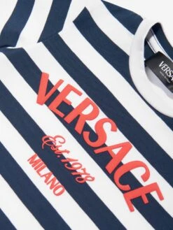 Versace Baby Girls Nautical Striped Dress In Navy 8 Versace Baby Girls Nautical Striped Dress In Navy -Monna Clothing Shop VERS4161 NAVY WHITE RED 3