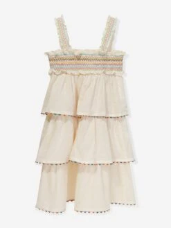 Zimmermann Girls Junie Shirred Dress In Ivory -Monna Clothing Shop ZIMS4019 CREAM MULTI 2