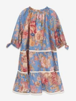 Zimmermann Girls August Puff Sleeve Mini Dress In Blue -Monna Clothing Shop ZIMS4037 DUSTY BLUE FLORAL 2