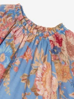 Zimmermann Girls August Puff Sleeve Mini Dress In Blue -Monna Clothing Shop ZIMS4037 DUSTY BLUE FLORAL 3