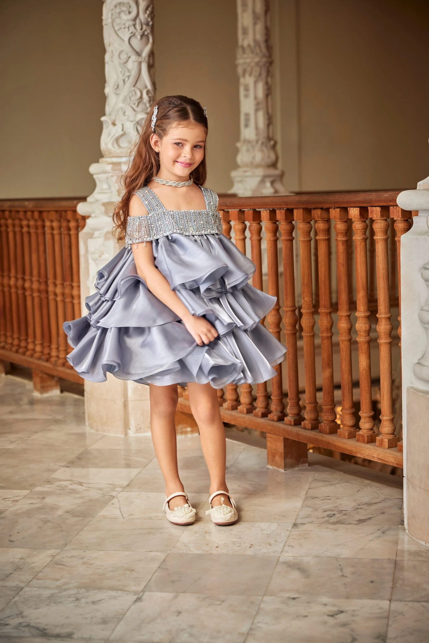 Girls Lumi Icy Occasion Dress In Grey 4 Girls Lumi Icy Occasion Dress In Grey - Image 2